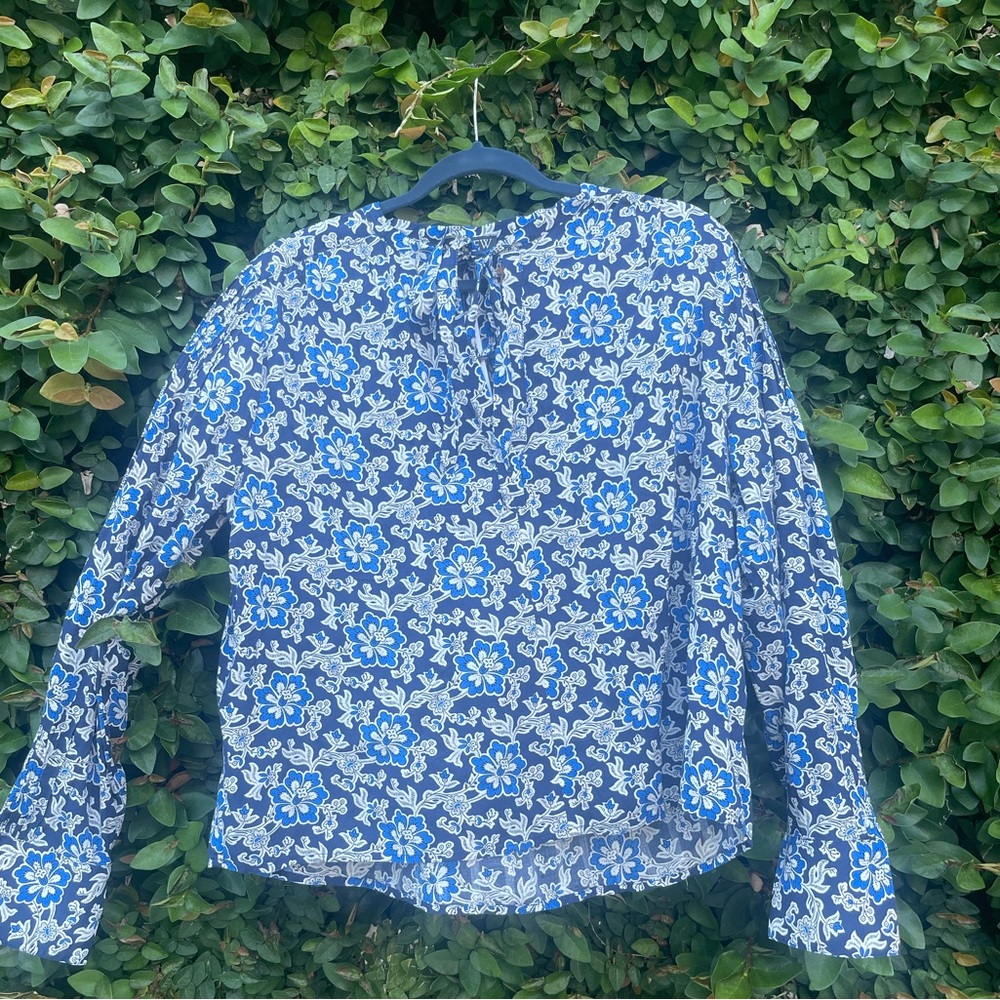 J. Crew V-neck Tie Top in Floral Cotton Blend